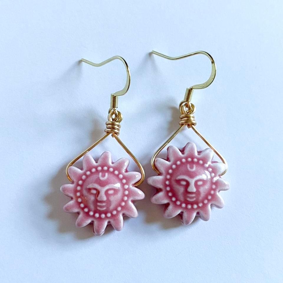 Pink Ceramic Sun Dangle Earrings 5cb8