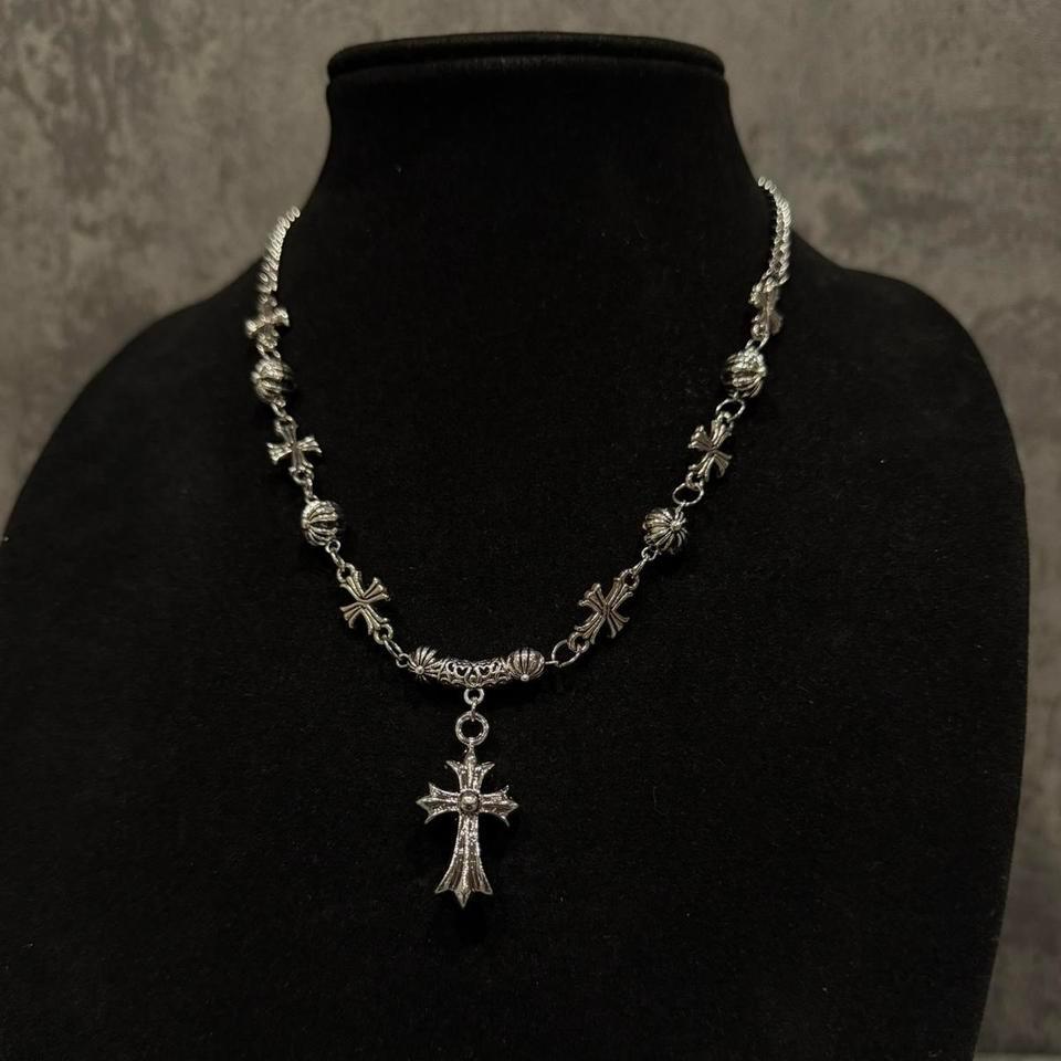 Silver Cross Choker Necklace With Ecb7