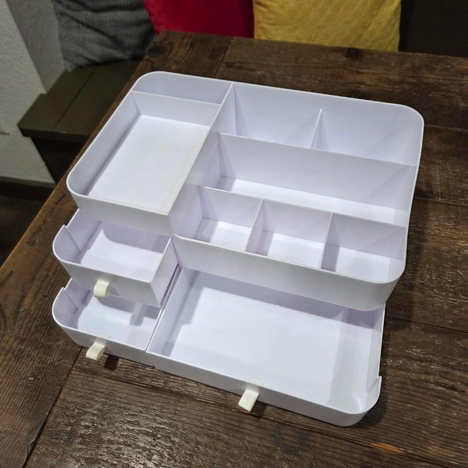 White Plastic Makeup Organizer With 3