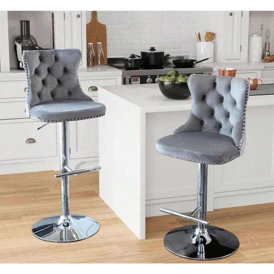 Bar Stools Grey Velvet Barstools 744e 3