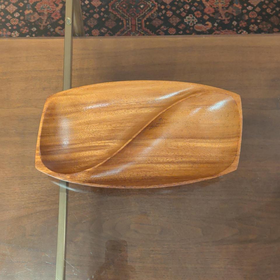 Mcm Hand Carved Wooden Divided Dish Da0d