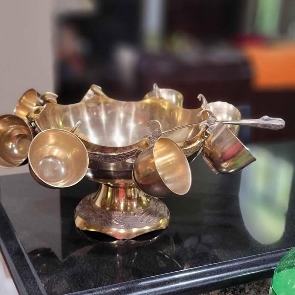 Mid Century Brass Punch Bowl 2