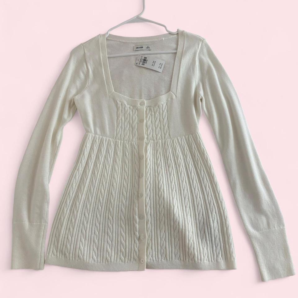 Hollister White Knit Babydoll Cardigan 64b9