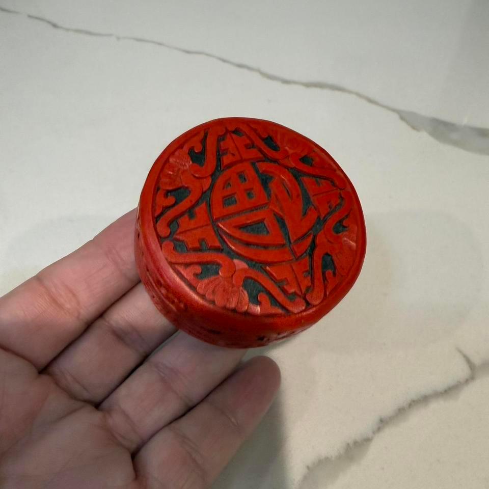 Miniature Chinese Carved Red Cinnabar A195 3