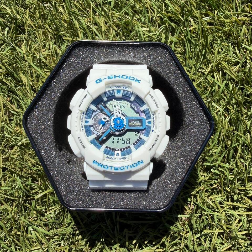 White G Shock Watch With Blue 2950