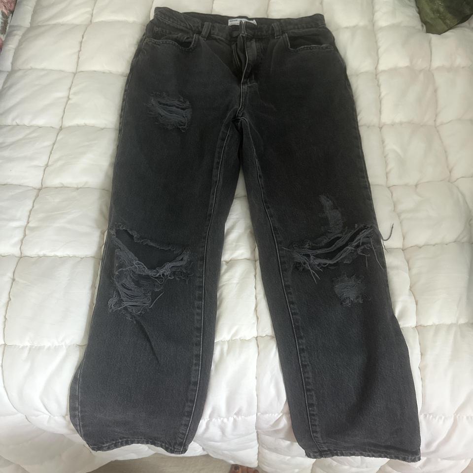 Black High Waisted Ripped Mom Jeans