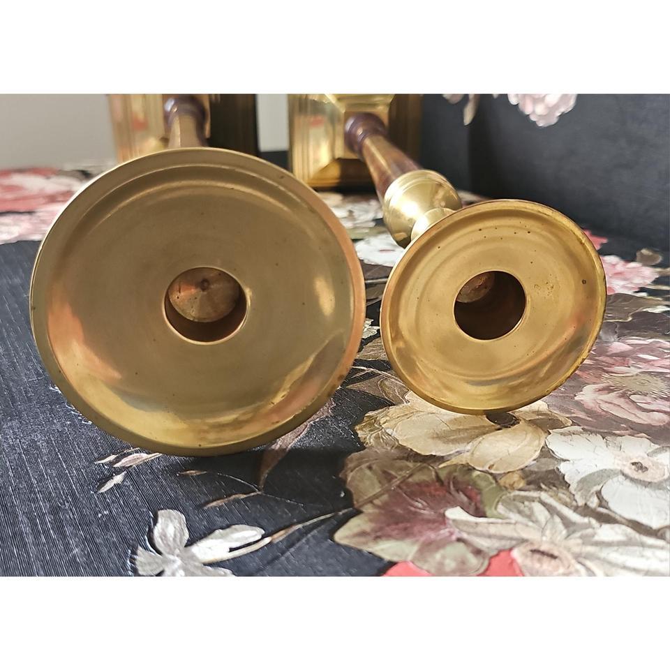 Vintage Brass Wood Candlestick 5