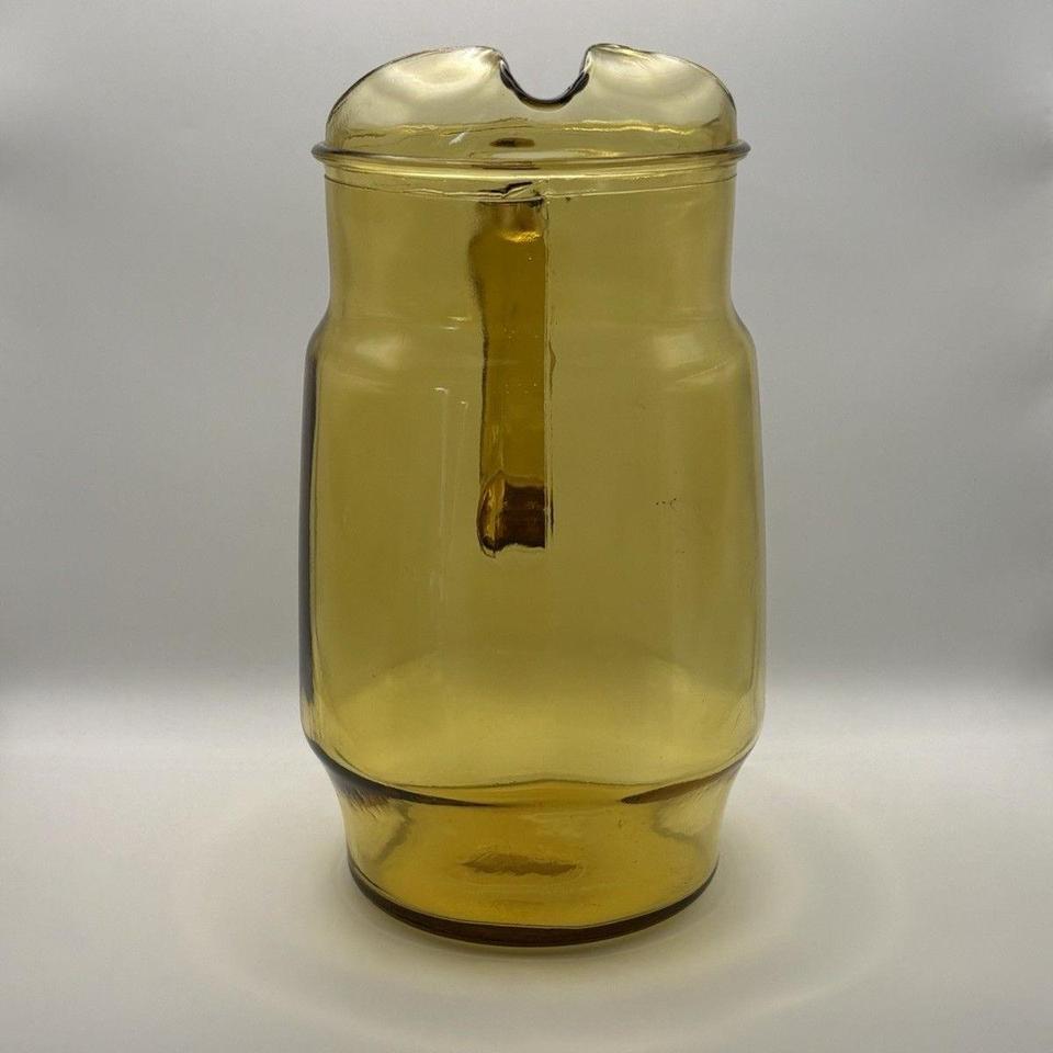 Vintage Amber Glass Pitcher Featuring Acef 8