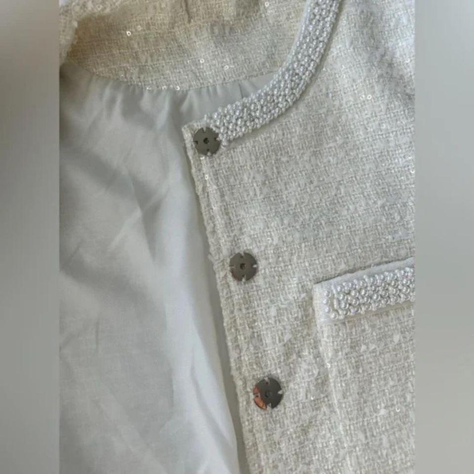 Embellished Pearl White Sequin Boucle 4365 2