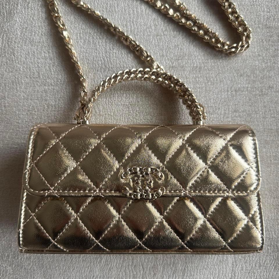 Gold Quilted Crossbody Bag With Fb7f