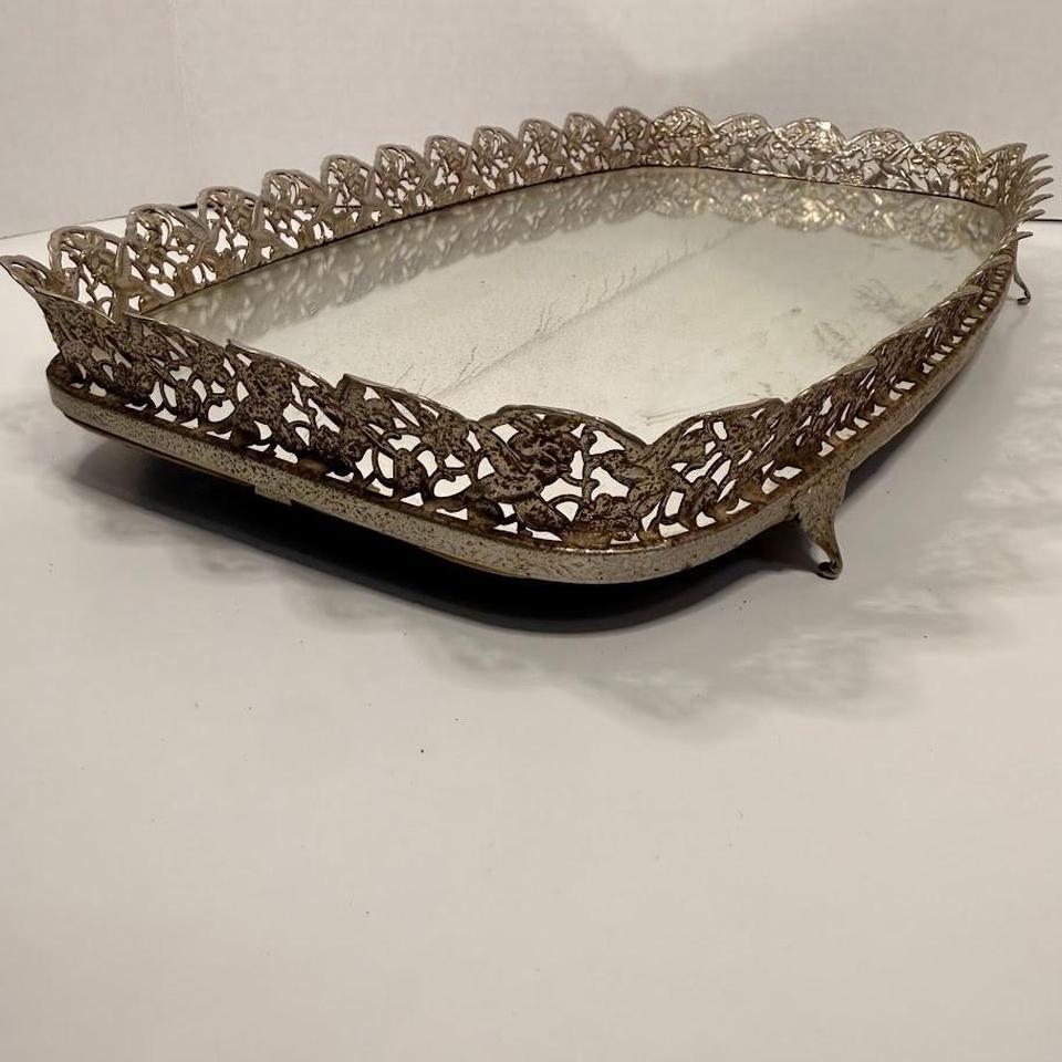 Vtg Ornate Mirrored Vanity Tray 9ccd 2