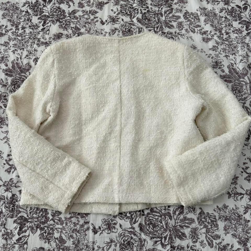 Cream Boucle Jacket With Button 3d6b 5