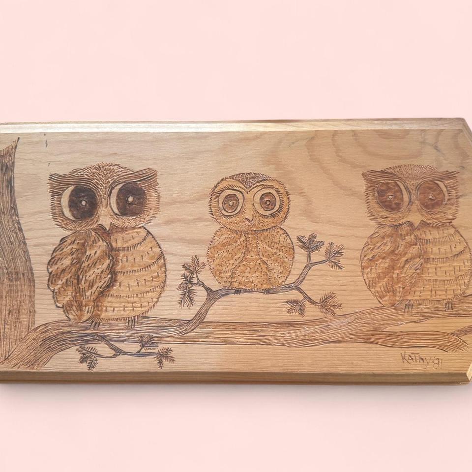 1981 Hand Carved Wooden Owl