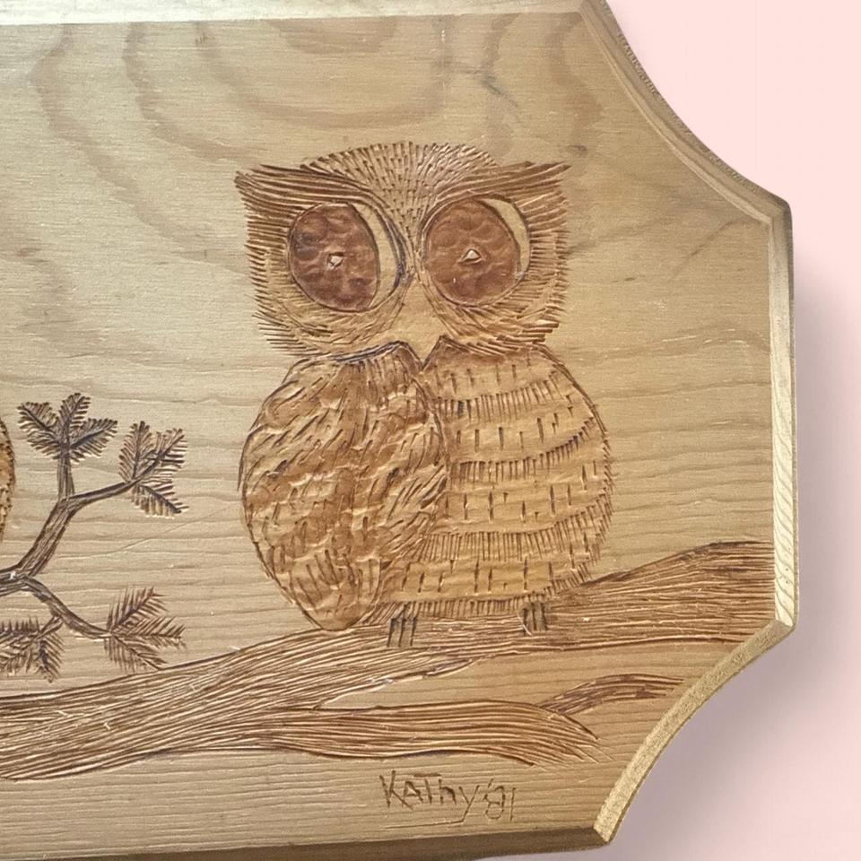 1981 Hand Carved Wooden Owl 4