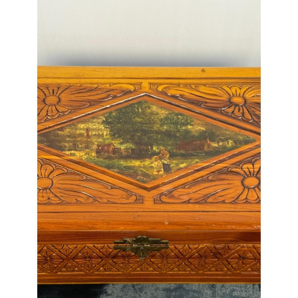 Vintage Wooden Trinket Box Carved