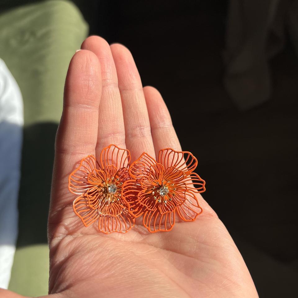 Orange Flower Earrings With Rhinestones B0c7 3