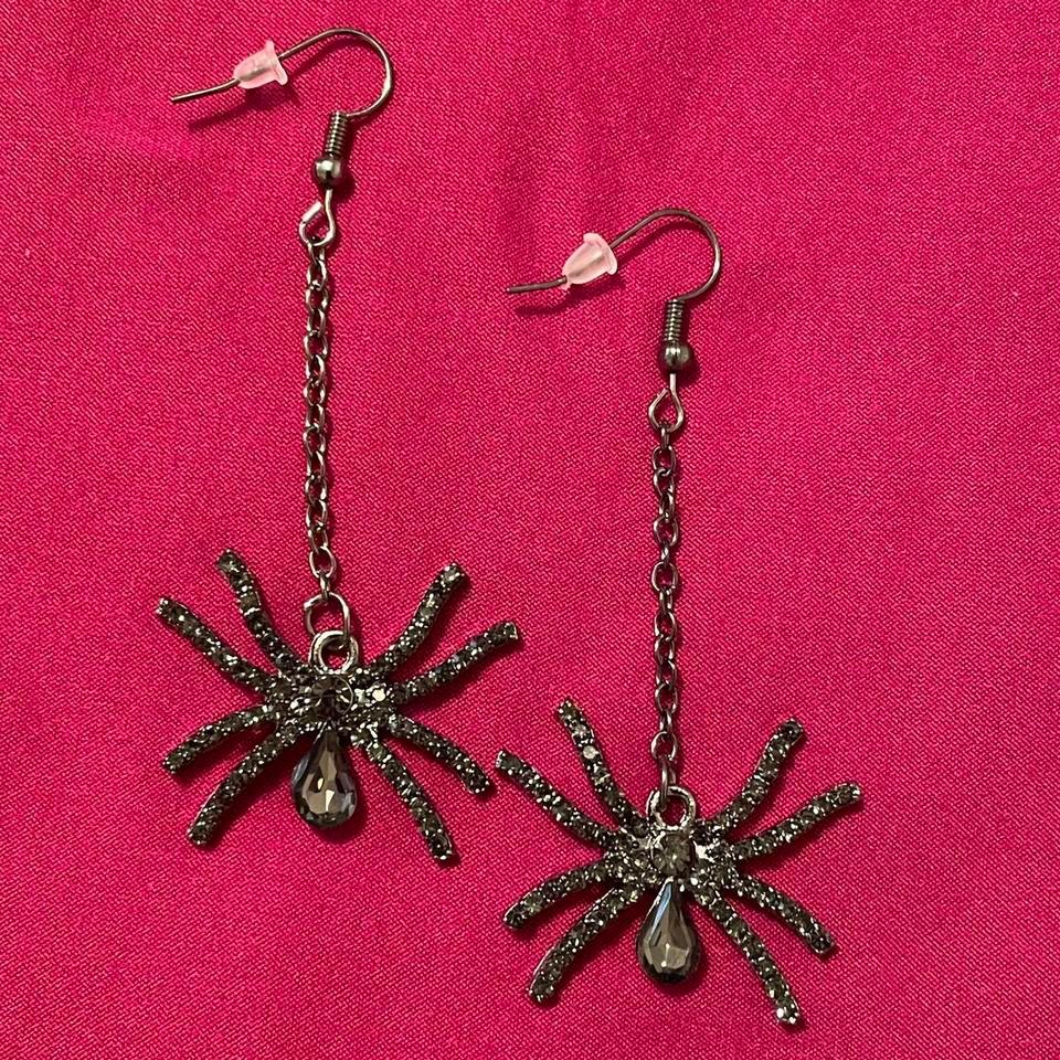 Halloween Spider Silver Tone Earrings
