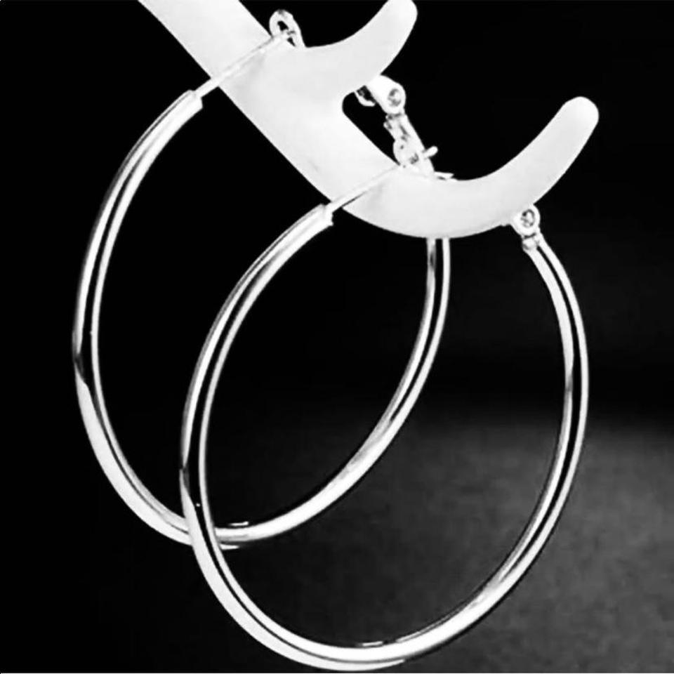 Medium Size Hoop Earrings Silver