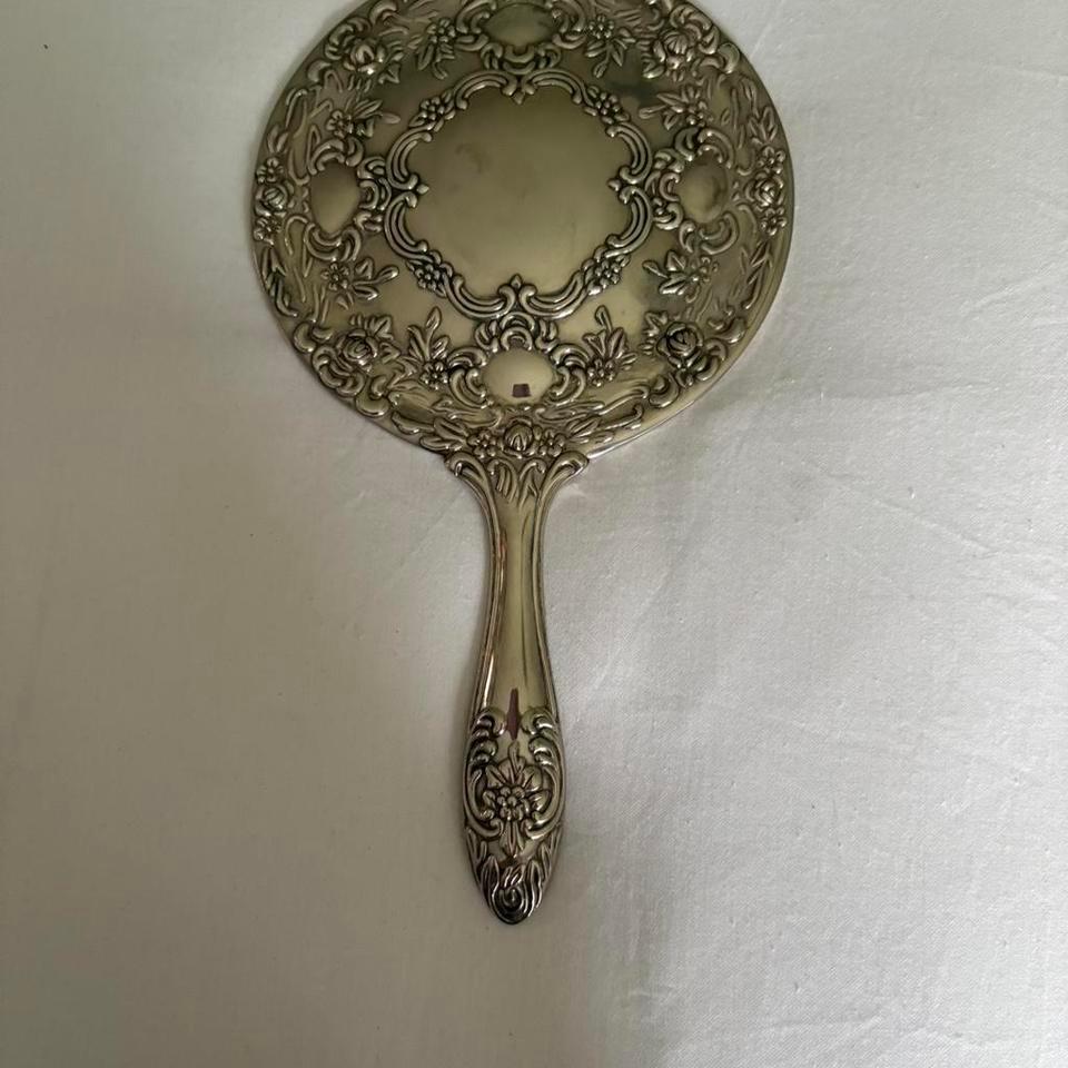 Silver Hand Mirror With Floral 13d9