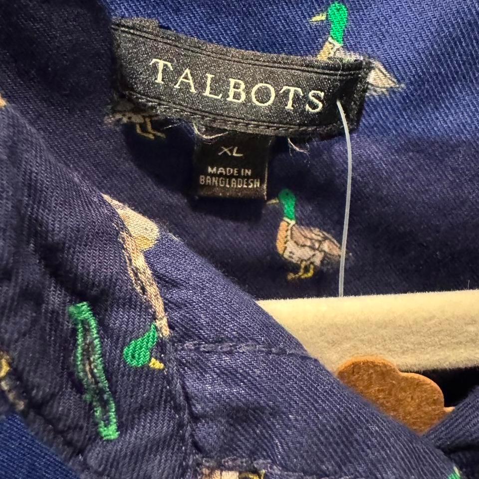 Talbots Blue Duck Print Button 3