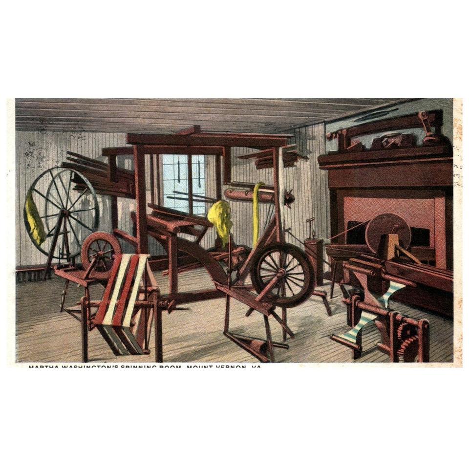 Vintage Postcard Martha Washingtons Spinning