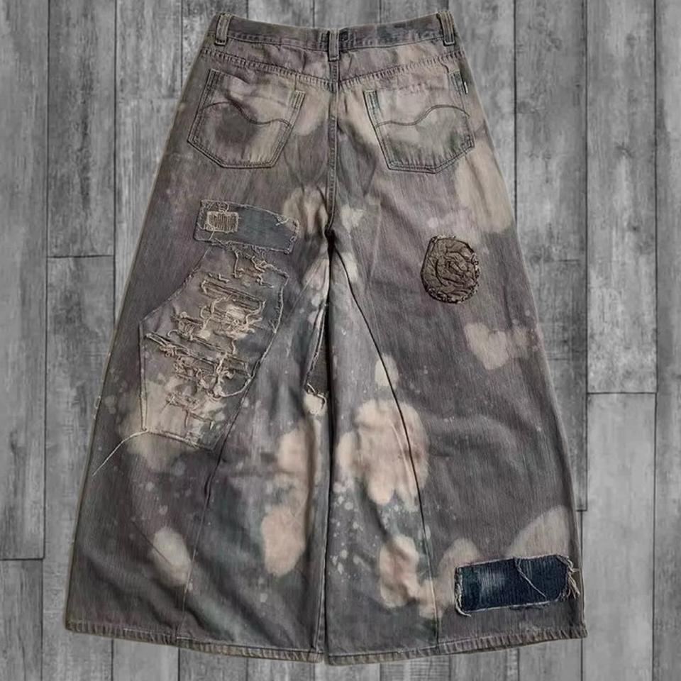 Distressed Wide Leg Denim Jeans 113c 2