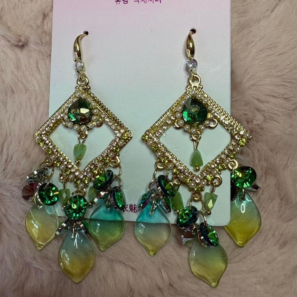Green And Yellow Chandelier Earrings 165a