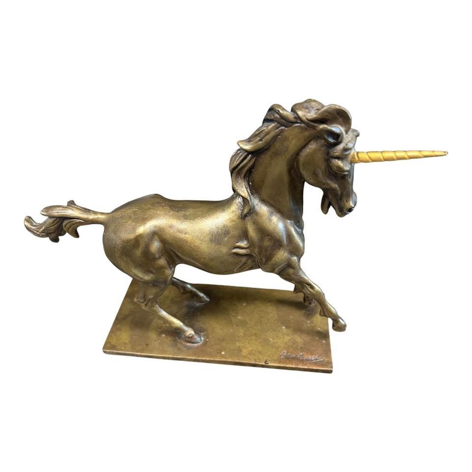 Bronze Unicorn Sculpture With A