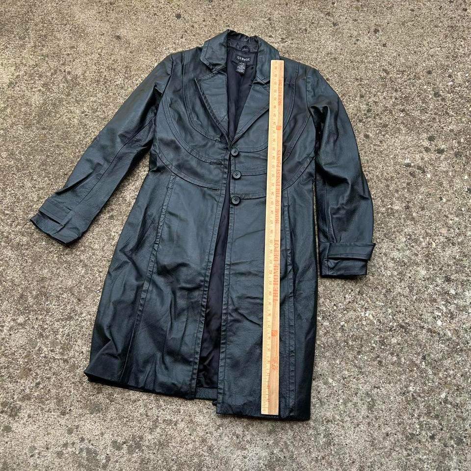 Vintage Black Leather Trench Coat 3558 5