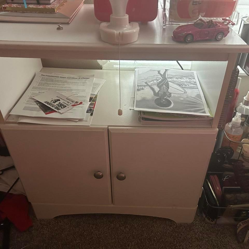 White And Silver Electronics Cabinet
