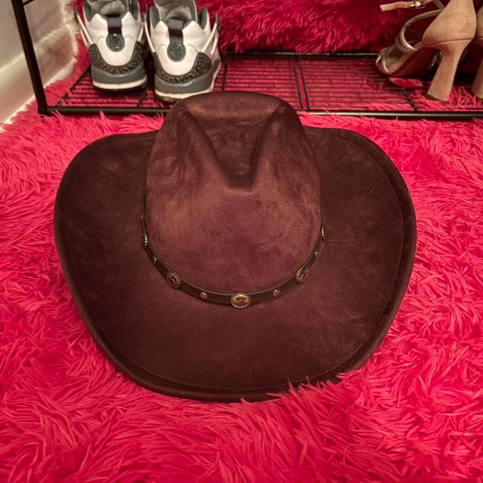 Brown Suede Cowboy Hat With 7dee