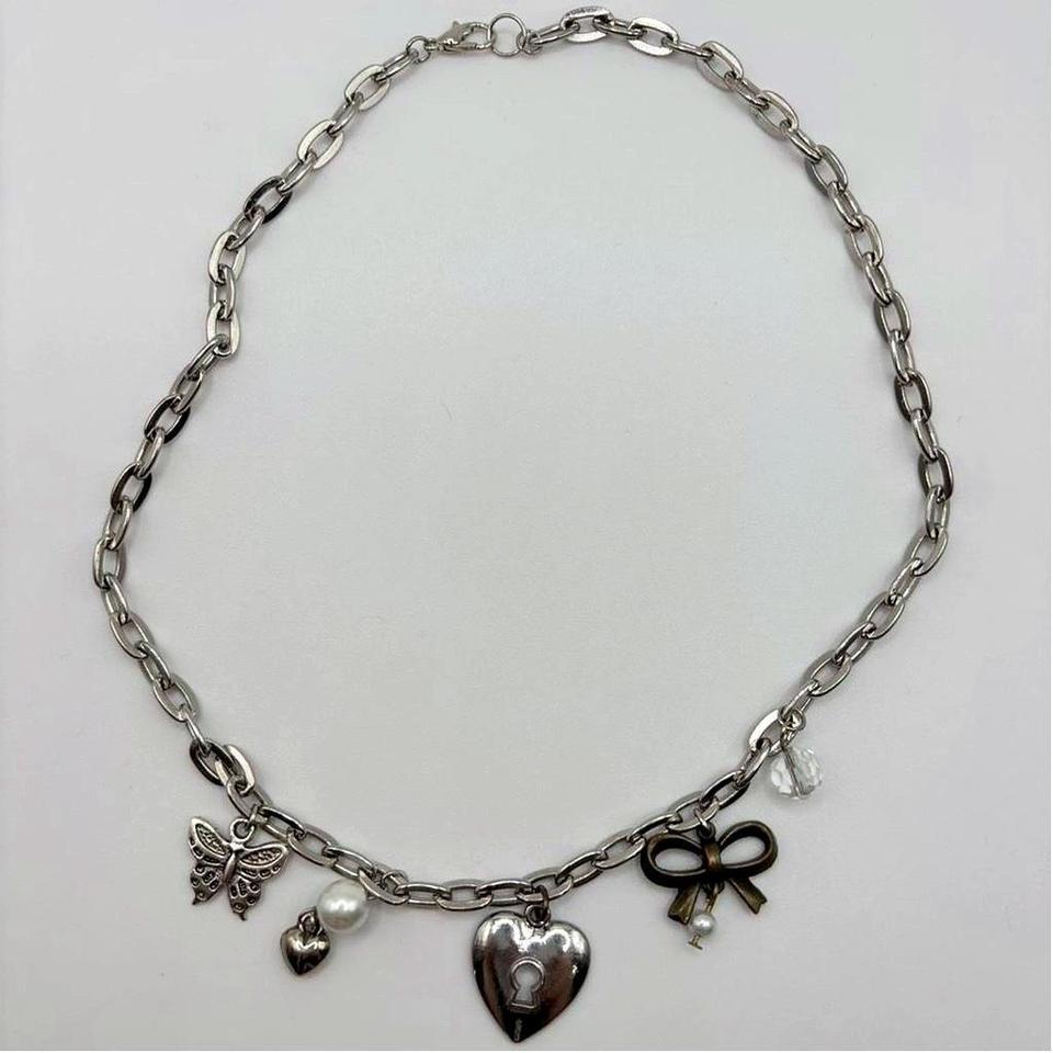 Heart Charm Necklace With Faux D860 2