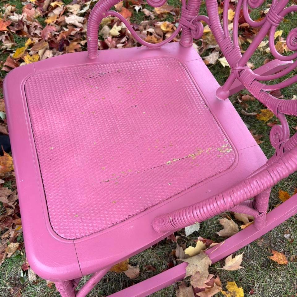 Vintage Pink Wickerrattan Headboard And 5