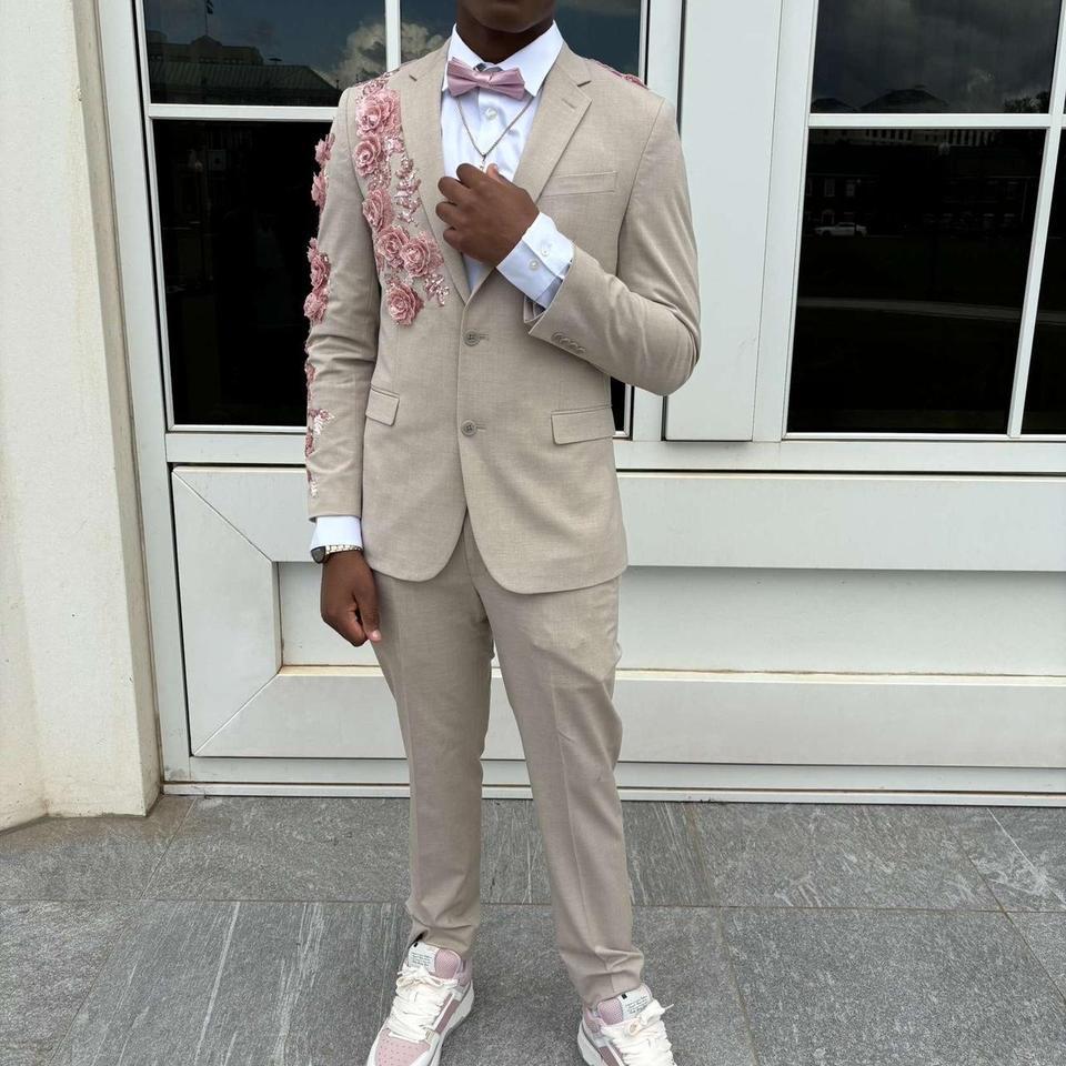 Tan And Pink Rose Embroidered 857b