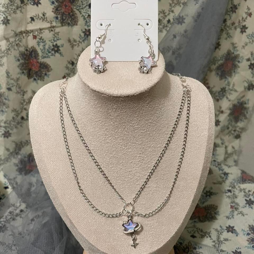 Homemade Silver Star Choker Necklace E85a