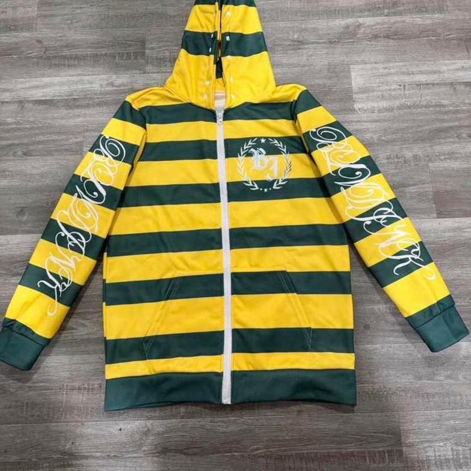 Green And Yellow Striped Zip C977