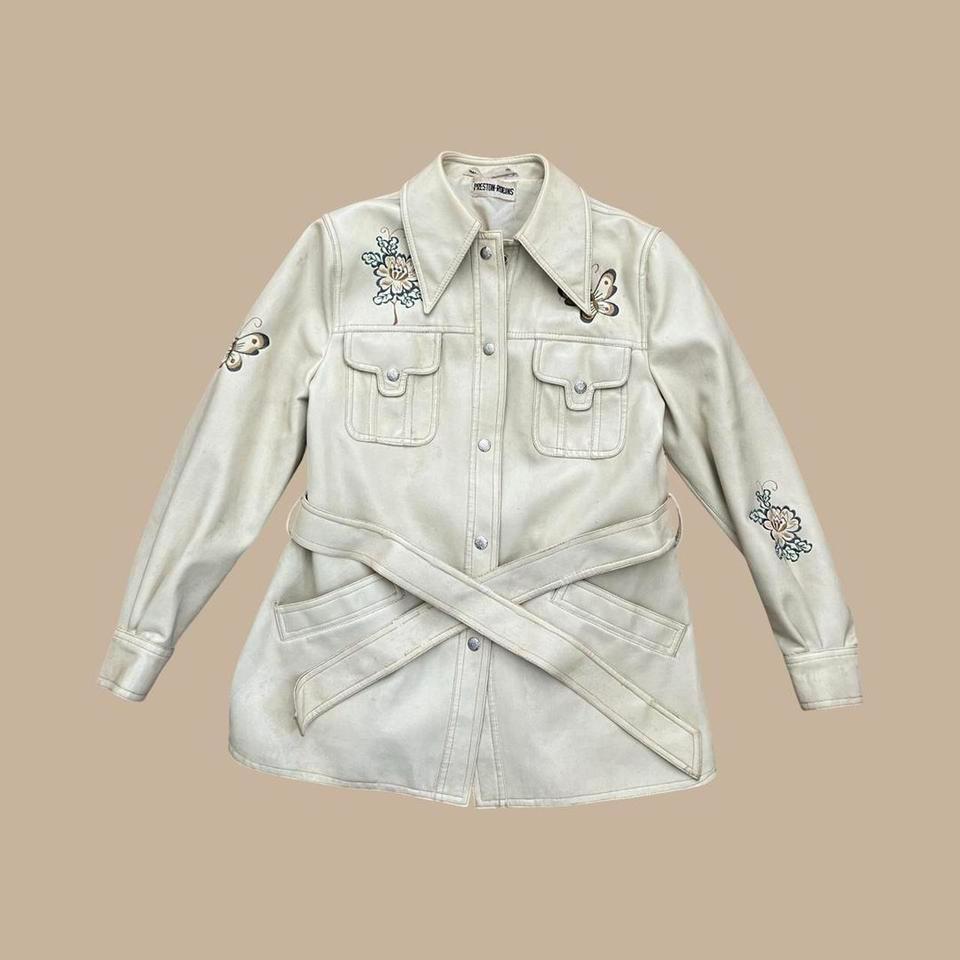 Vintage 70s Cream Leather Western 6a98