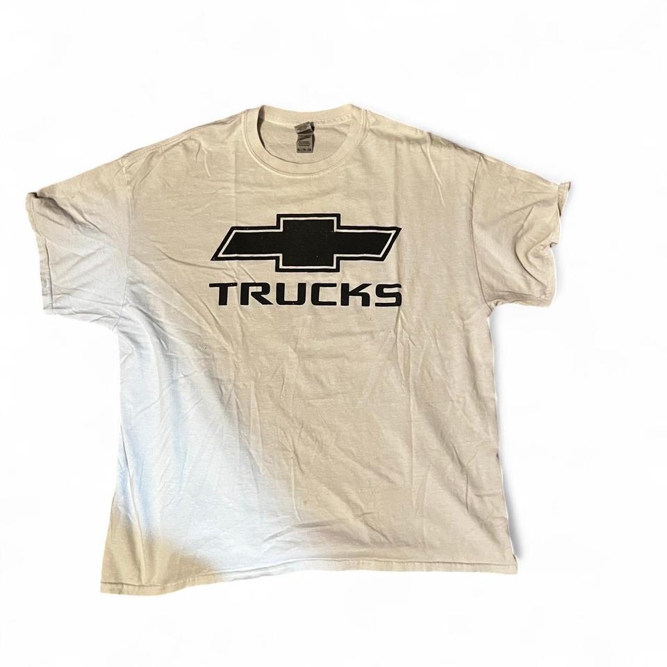 White Vintage Chevy Trucks Cotton