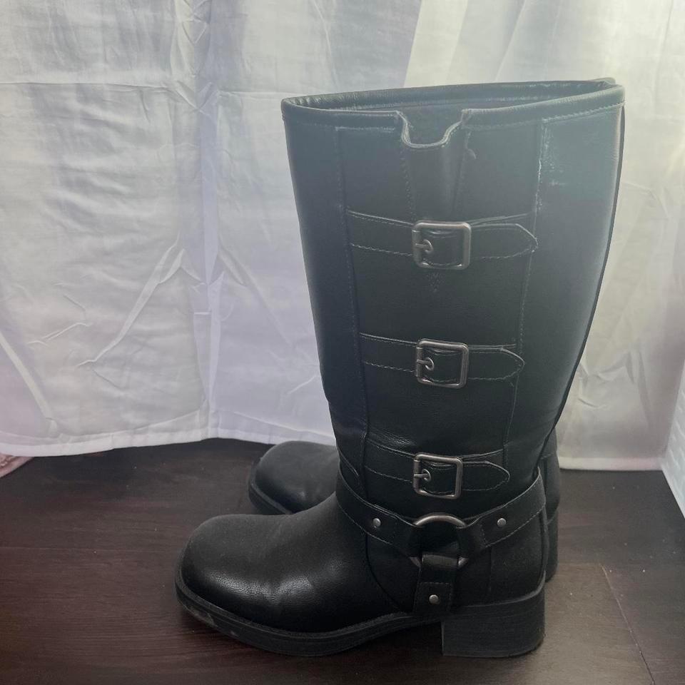 Black Leather Biker Boots With 3dc3