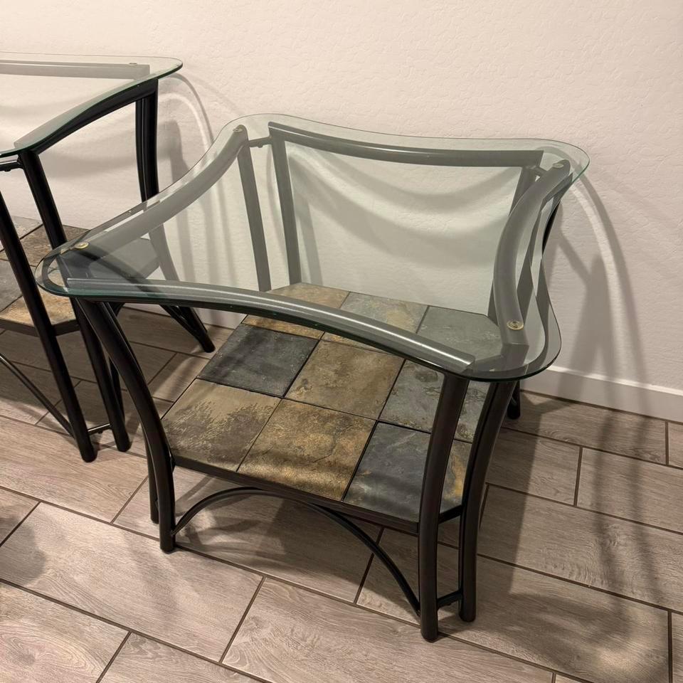 3 Glass Topped Side Table And