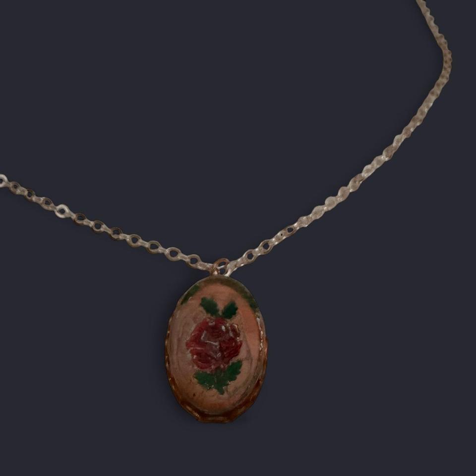 Vintage Hand Painted Floral Glass Pendant B35f