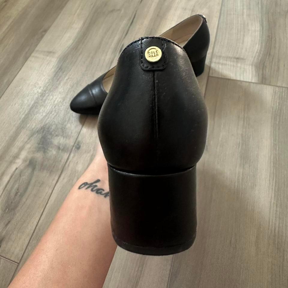 Black Leather Block Heel Pumps 3