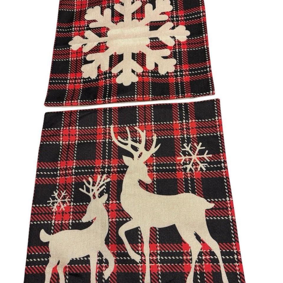 Red Black Plaid Square Pillow 00c3