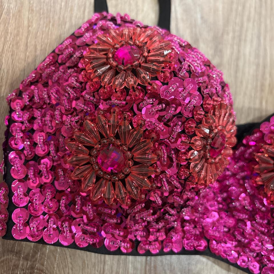 Hot Pink Sequin Beaded Bra 43cf 2