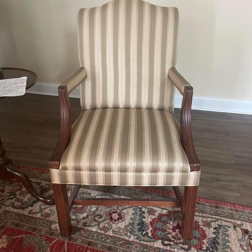 Brown And Cream Striped Upholstered