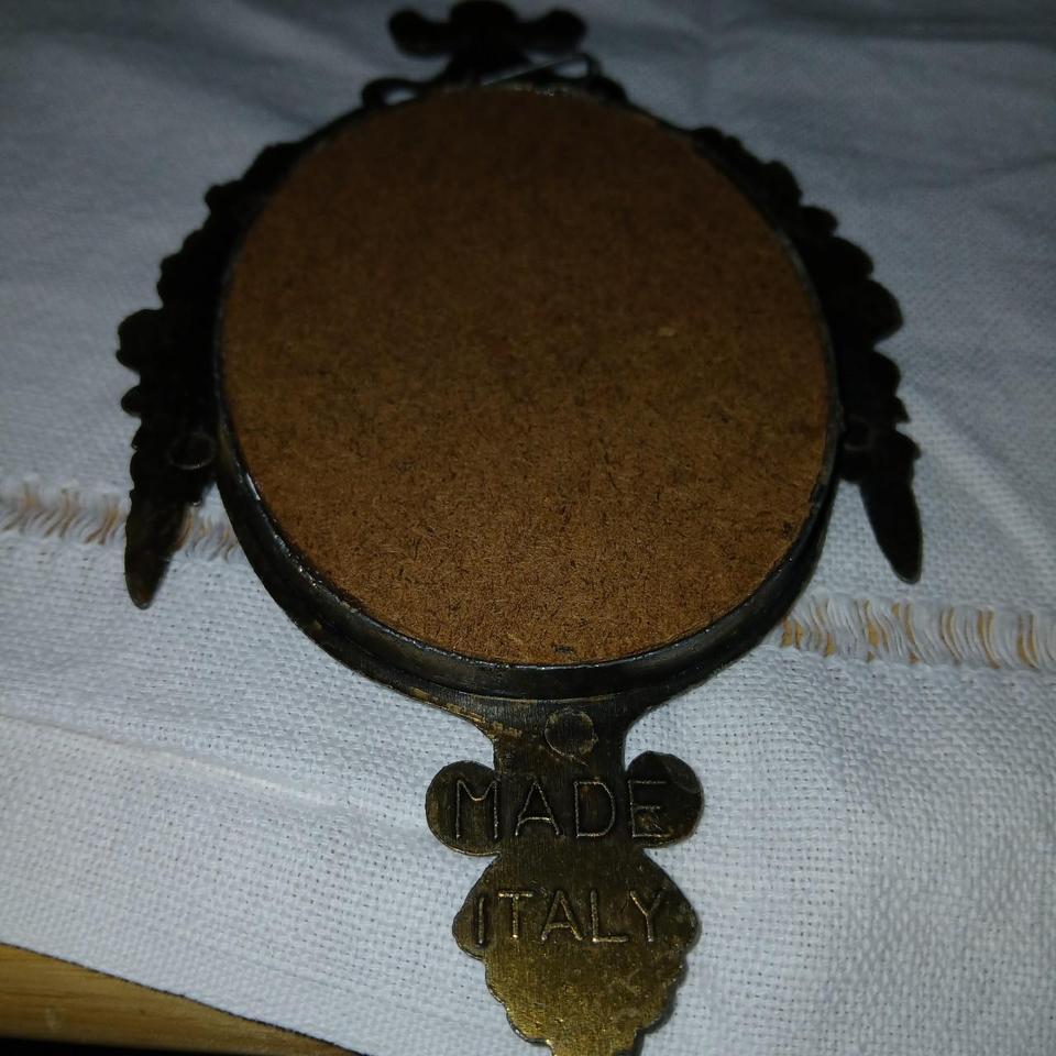 Vtg Brass Small Wall Mirror 2d4c 3