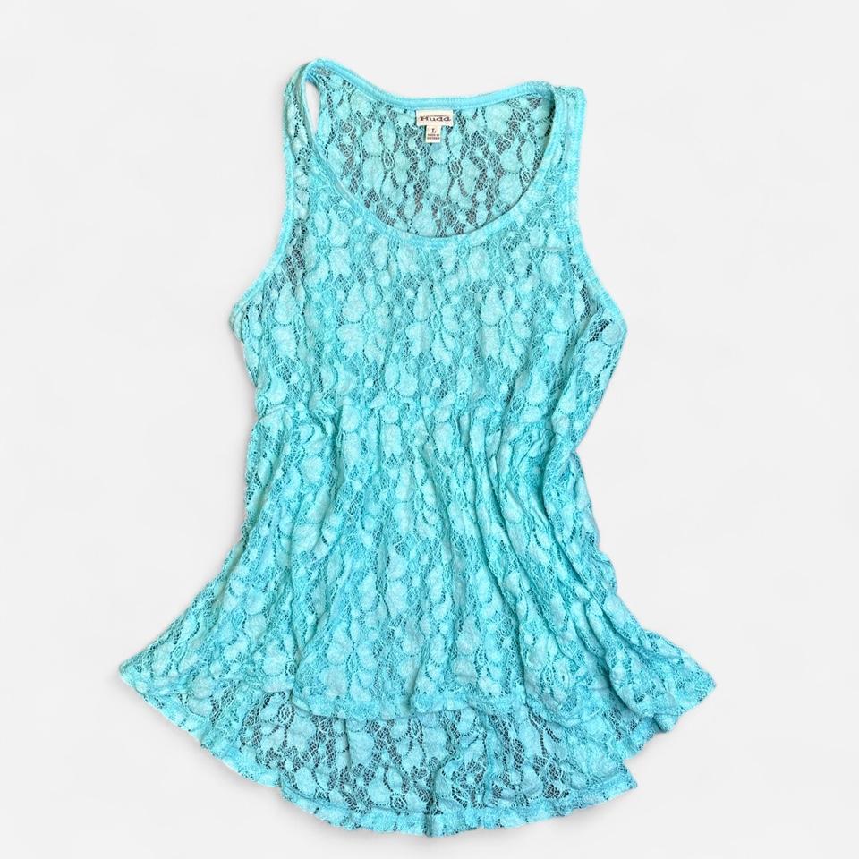 Mudd Aqua Blue Lace Tank D39a 2