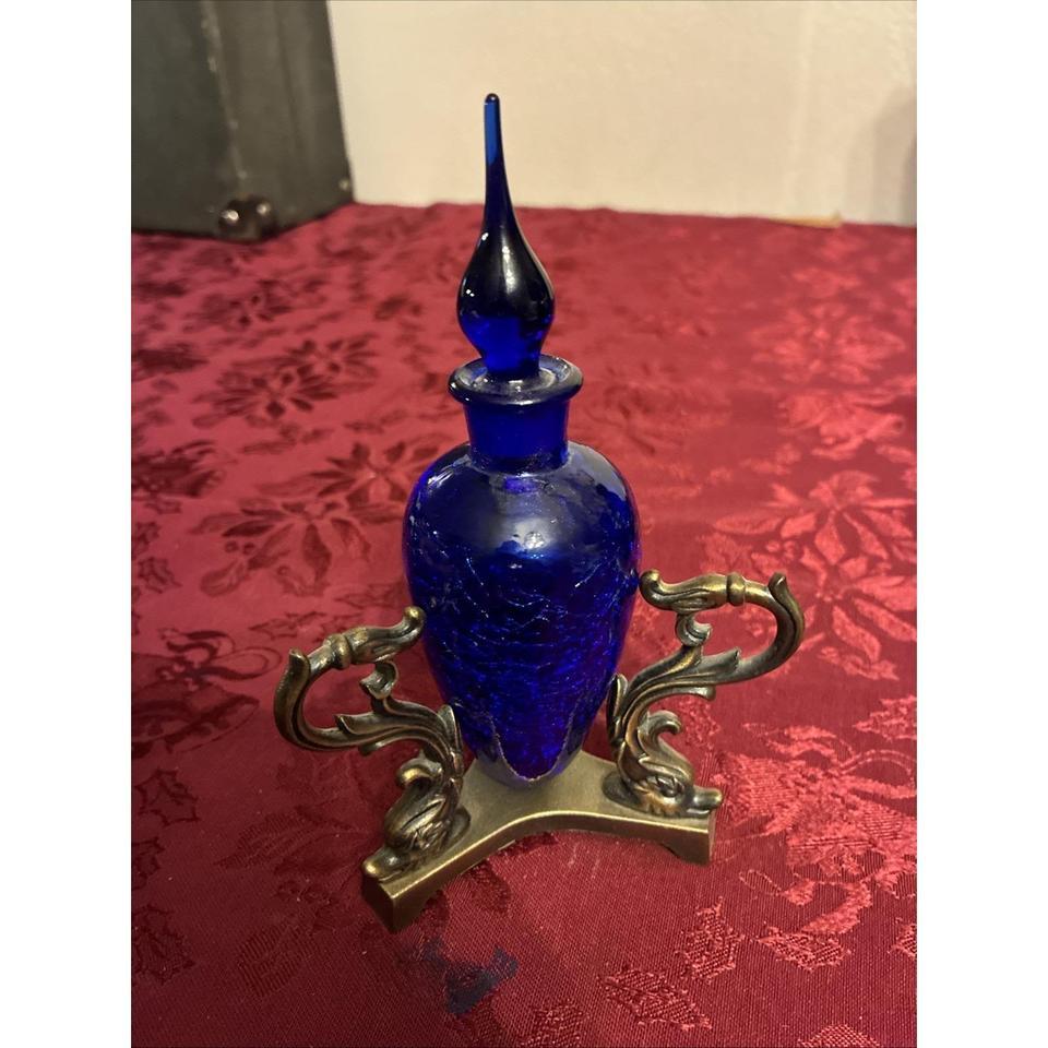 Vintage Cobalt Blue Cracked Glass Ef0e 2