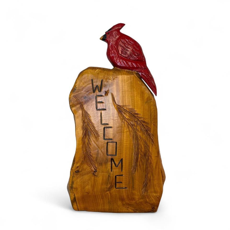 Vintage Rustic Hand Carved Red B572