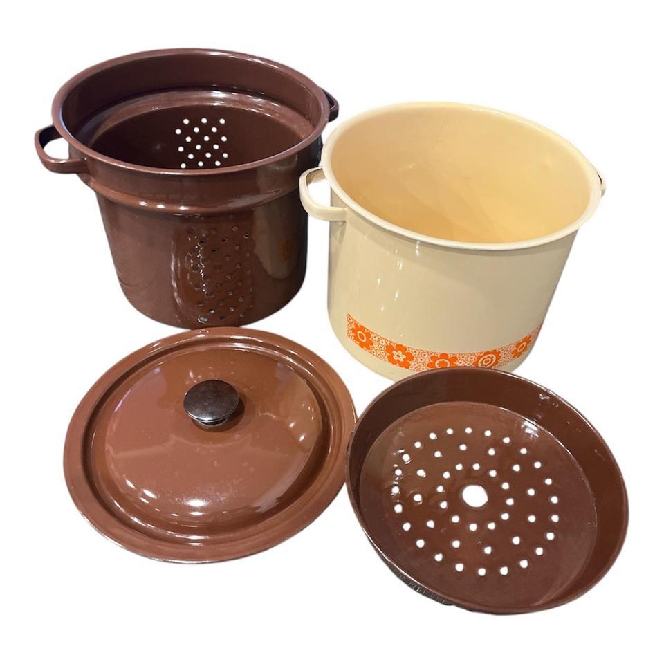 Brown Cream Orange Vintage Enamel A35f 2